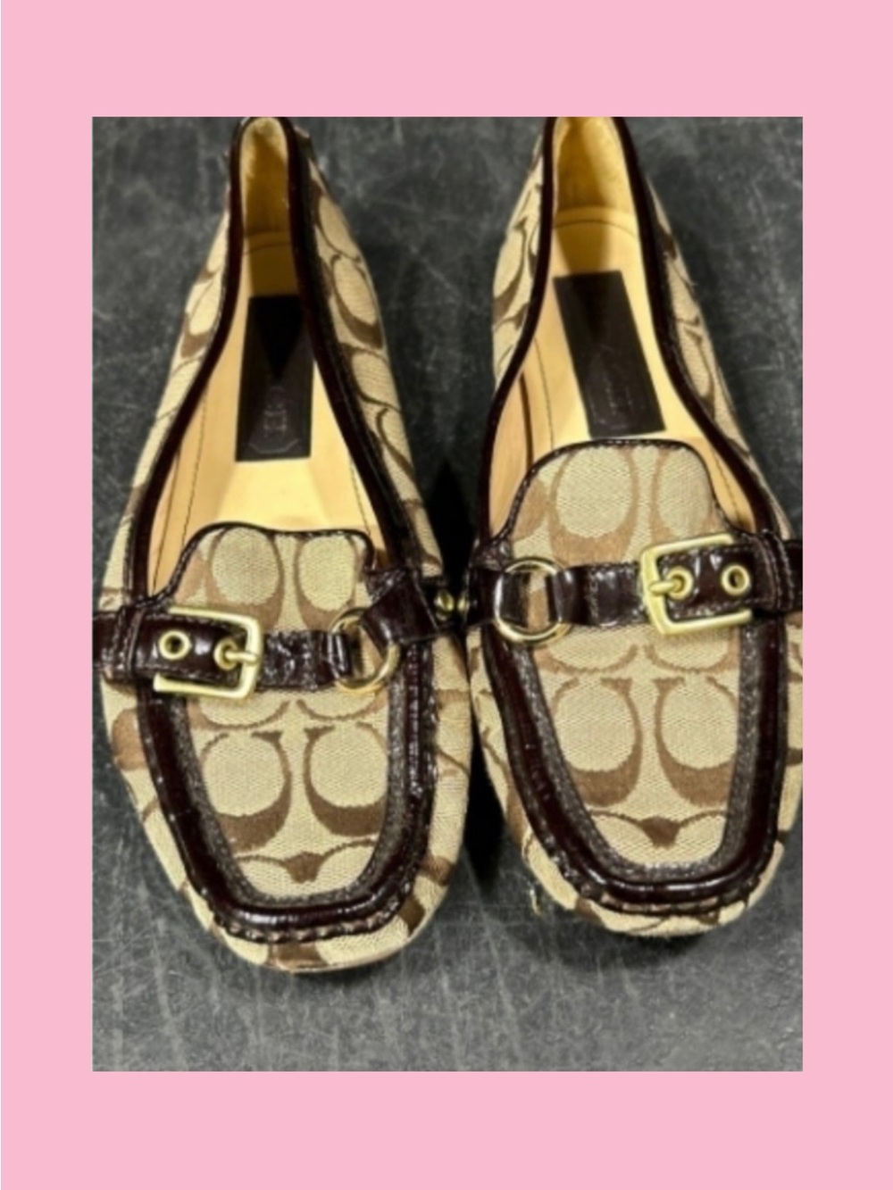 Coach Brown Signature Canvas Leather Trim Loafers